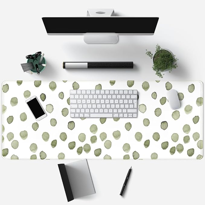 Cute Polka Dot Minimalist Green Keyboard Pad Simple & Atmospheric Desk Mat XL - Image 3