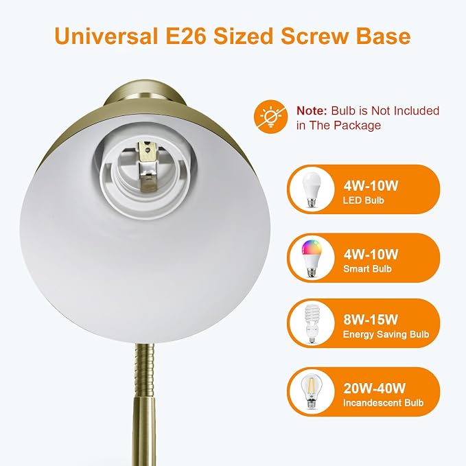 LEPOWER Metal Desk Lamp, Adjustable Goose Neck Table Lamp, Eye-Caring Study - Image 4