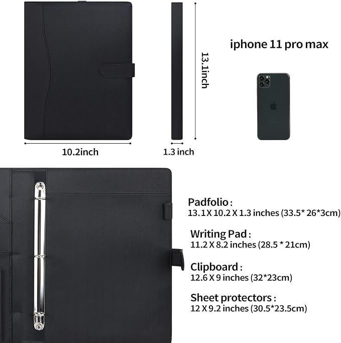 Wonderpool A4 PU Leather Portfolio Holder Ring File Document Case - Image 2