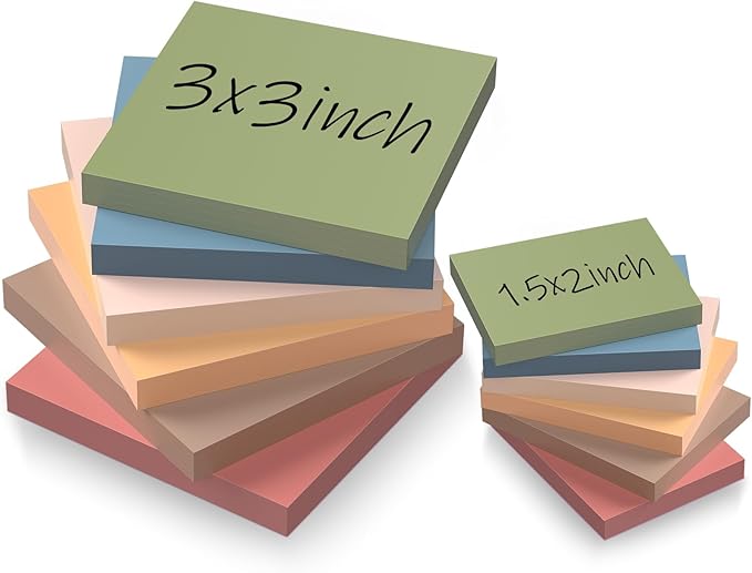 Sticky Notes 3x3in + 2x1.5in Small Sticky Note, 12 Pack 6 Colors Self-Sticky Note Pads | Sticks Strong & Removes Clean | Recycled Paper Cute Sticky Notes to School Supplies, Office Products-DeskLoop Office