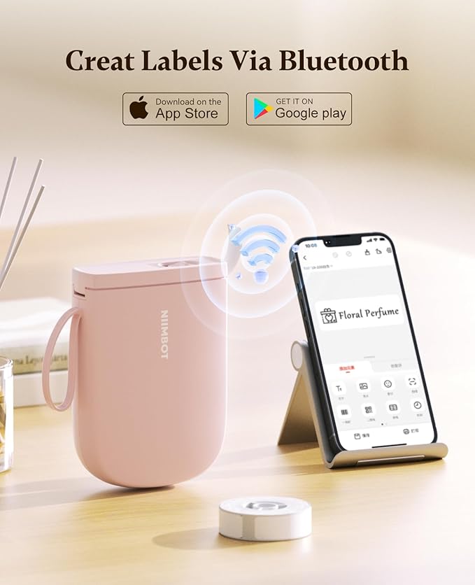 NIIMBOT Label Maker Bluetooth Mini Label Printer D11 2024 Version, Portable Label Maker with Tape Thermal Sticker Small Labeler, 300 DPI High Clearity Rechargeable, Pink-DeskLoop Office