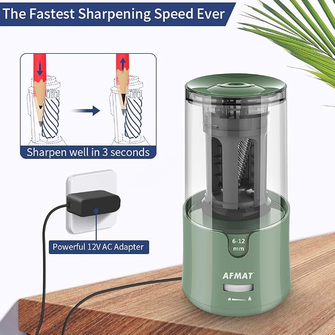 AFMAT Electric Pencil Sharpener, Auto Stop, Super Sharp & Fast, Electric Pencil - Image 3