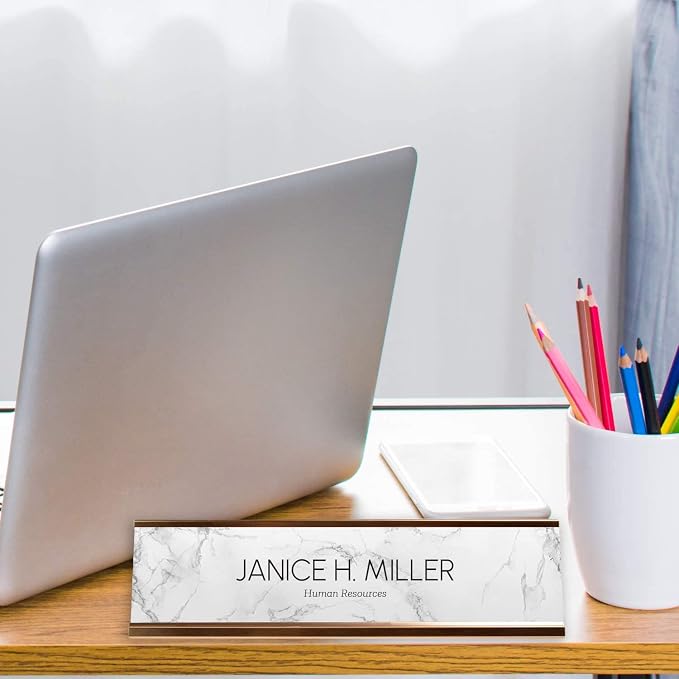 Personalized White Marble Desk Plate / 2" x 8" Custom Office Desk Sign/Elegant - Image 4