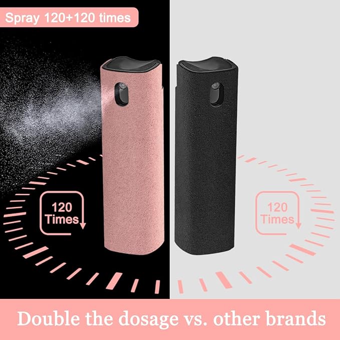 2Pcs Screen Cleaner Spray and Wipe for Laptop Monitor and Car Screens, Phone Touchscreen Mist Cleaning Kit for Cellphone, Tablet, PC, Computer, LCD, Eyeglass, iPhone, iPad, Mac Pro - Black and Pink-DeskLoop Office