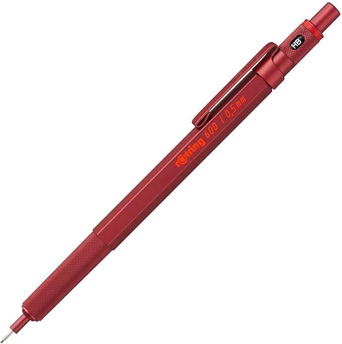 rOtring 600 Mechanical Pencil | HB 0.5 mm | Red All-Metal Body | Hexagonal by Rotring
