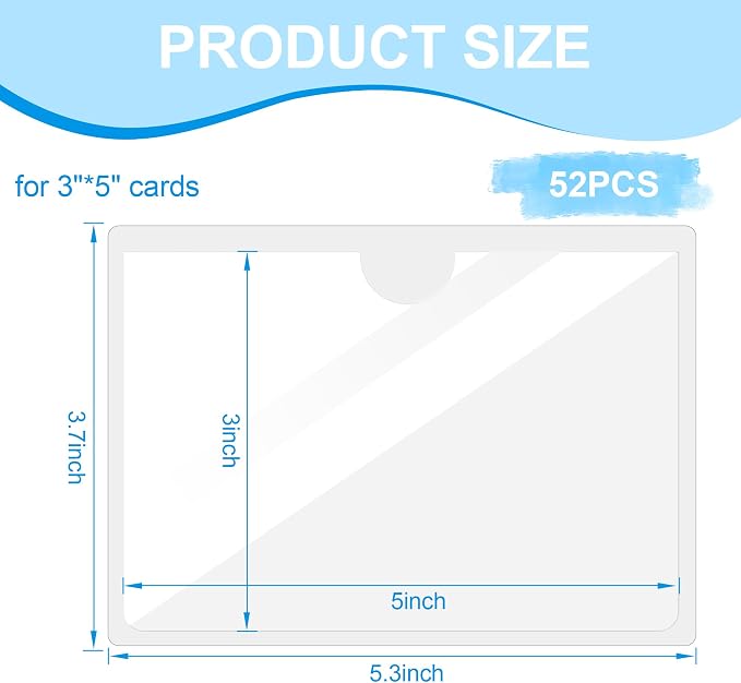 52PCS Clear Index Card Pockets Self-Adhesive 3"X5" Top Open Label Holder - Image 3