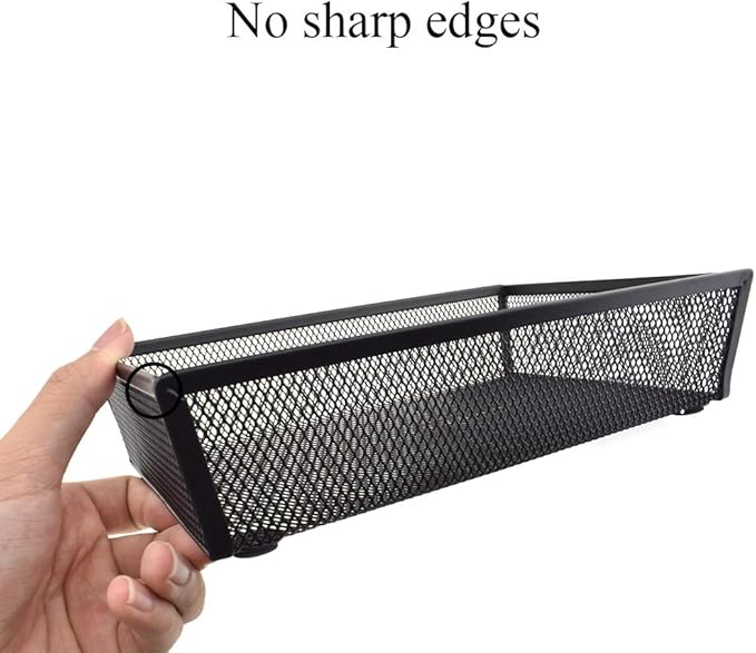HAHIYO Stackable Mesh Tray Cup 9 x 6 x 2 inches Sturdy Container for Desk Drawer Organizer Collection for Home Office School kitchen Soft Foam Feet No Sharp Edges 1 Pack Black-DeskLoop Office