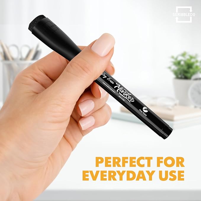 Scribbledo 4 Pack Fine Tip Dry Erase Markers Black Low-Odor Whiteboard Markers - Image 8