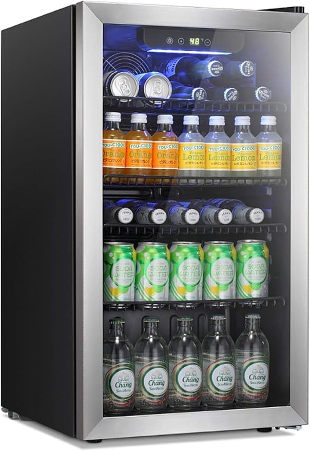 Antarctic Star Beverage Refrigerator Cooler -120 Can Glass Door Mini Fridge, for Soda Cola Beer or Wine Constant Glass Door Small Drink Dispenser Clear Front Door for Home, Bar 3.2cu.ft-DeskLoop Office