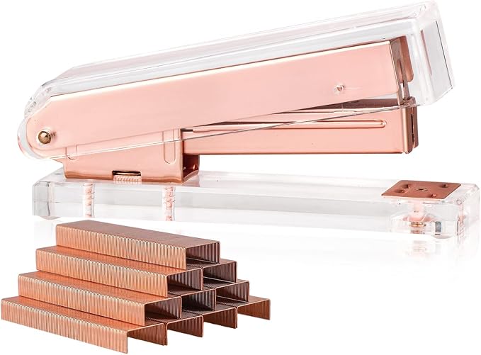 Elegant Ultra Clear Acrylic Rose Gold Desktop Stapler by Dedicatedtosupplyingstylishhighenddesktopaccessoriessolutions