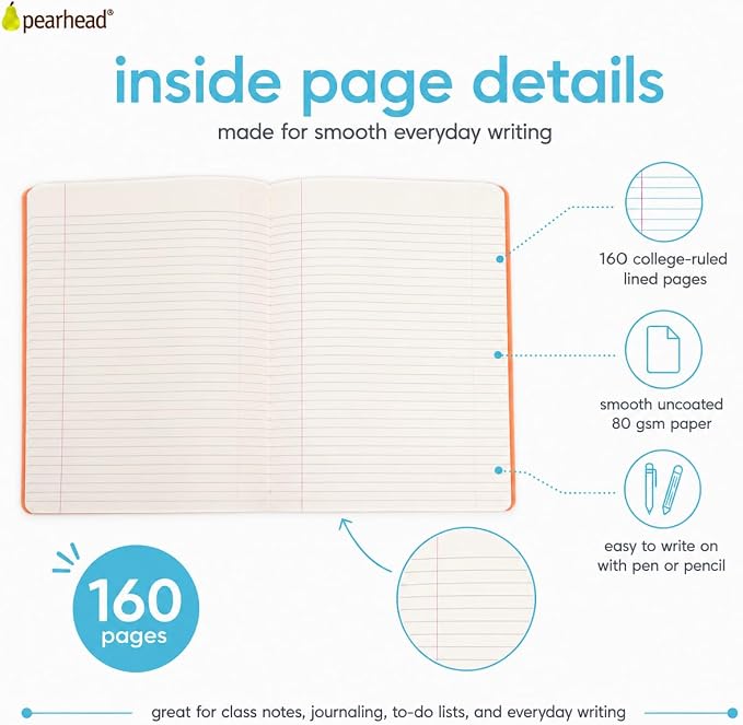Pearhead Color Block Composition Notebook — College-Ruled, 160 Pages, 7.5" x - Image 9