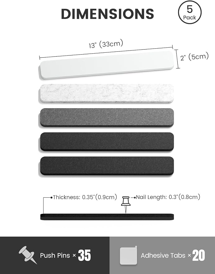 Fluxynara Cork Board Alternative Felt Strip Board 5-Pack 13"x2", Office Pin - Image 2