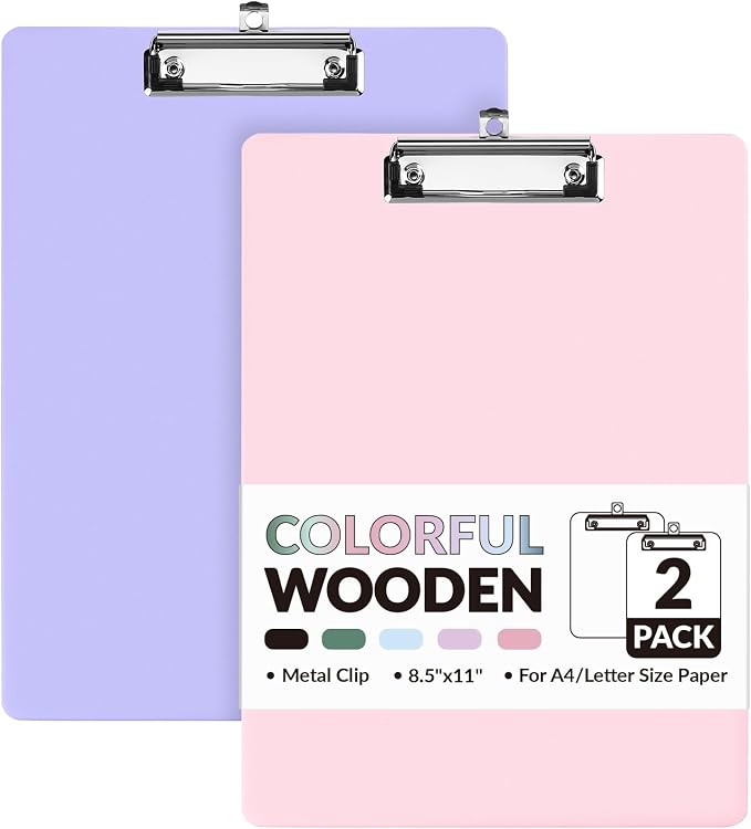 Sooez 2 Pack Clipboard, Colored Cardboard, Hardboard Clip Boards 8.5 x 11 by Sooez