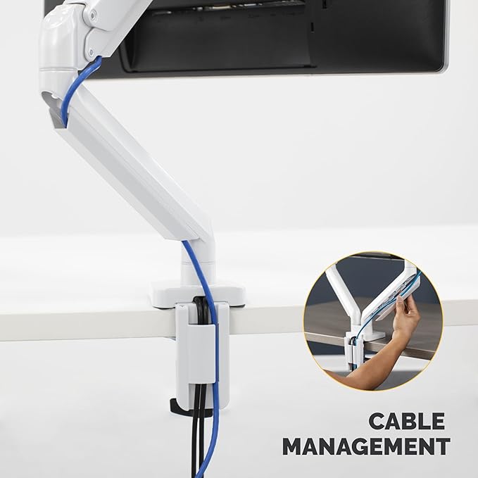 Fellowes Platinum Series Single Monitor Arm for 40-Inch Monitors, Full Motion, 360° Rotation, VESA Mount with Grommet or Clamp, USB Ports, Ergonomic, White, 8056201-DeskLoop Office