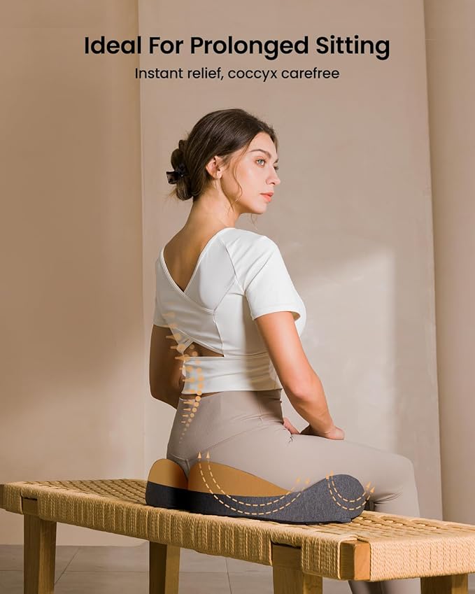 ProtoArc Seat Cushion, Office Chair Cushion for Sciatica, Coccyx Cushion, Ergonomic Memory Foam Seat Cushion for Car, Home, Pressure Relief Pad for Hip, Tailbone, All Day Comfort - Black&Gray-DeskLoop Office