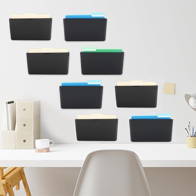EASEPRES 8 Pack Black Plastic Single Pocket Hanging File Organizer, Wall Mount - Image 4