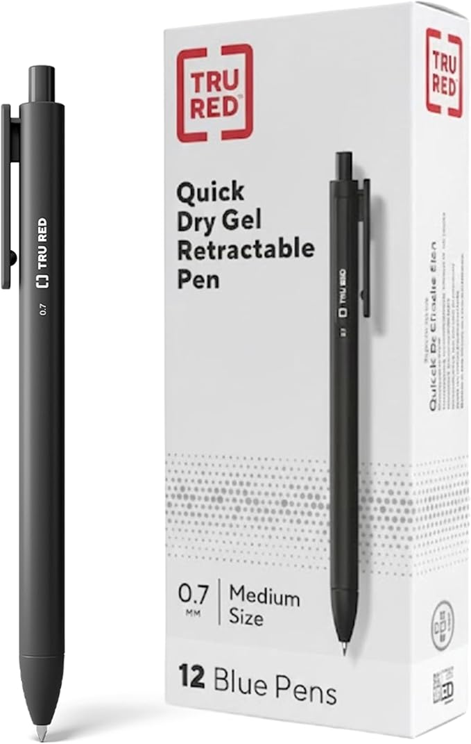 TRU RED Retractable Gel Pens, Medium Point 0.7mm, 12 Pack – Quick‑Dry Pens by TRURED