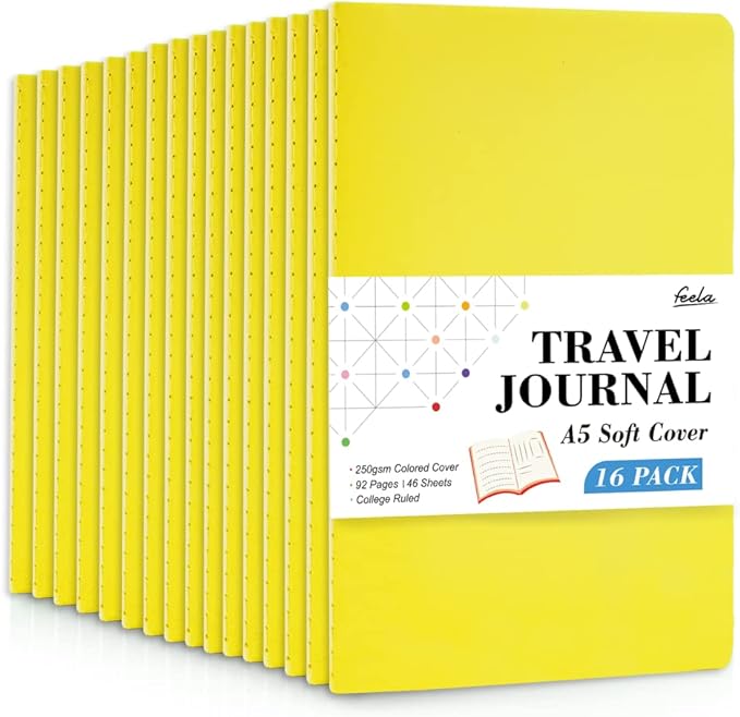 16 Pack Soft Cover Journal Bulk, Feela Lined Notebooks College Ruled for Work for Women Girl Writing, Blank Travel Journal Note Taking Notebook School Business Supplies, 8.2” x 5.5”, A5, Lemon Yellow-DeskLoop Office