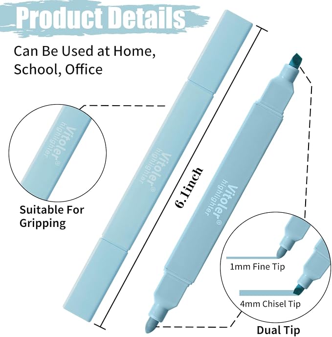 Piochoo Highlighters, Dual Tip Office Accessories - Image 3