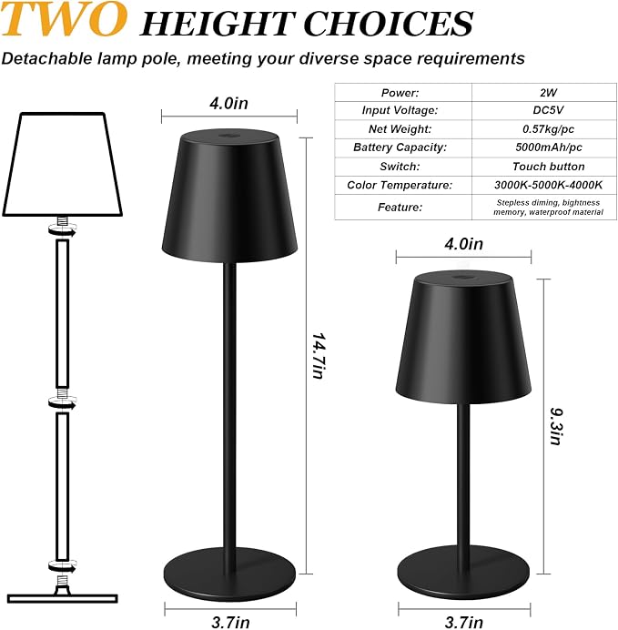 Kakanuo Cordless Table Lamp Rechargeable Black - Image 6