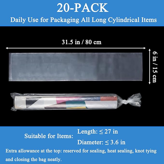 20PCS 6" x 30" Extra Long Clear Plastic Sleeves - Image 2
