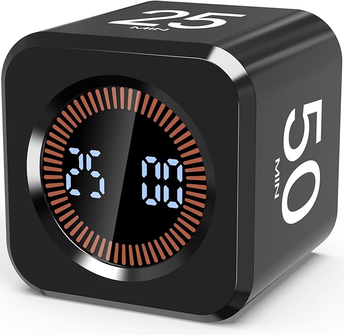 Digital Pomodoro Timer Cube 5/10/25/50min, Visual Productivity Flip Timer by COWVTUJ