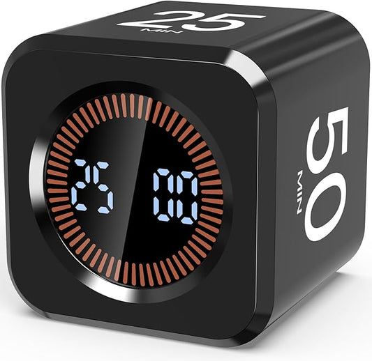 Digital Pomodoro Timer Cube 5/10/25/50min, Visual Productivity Flip Timer by COWVTUJ