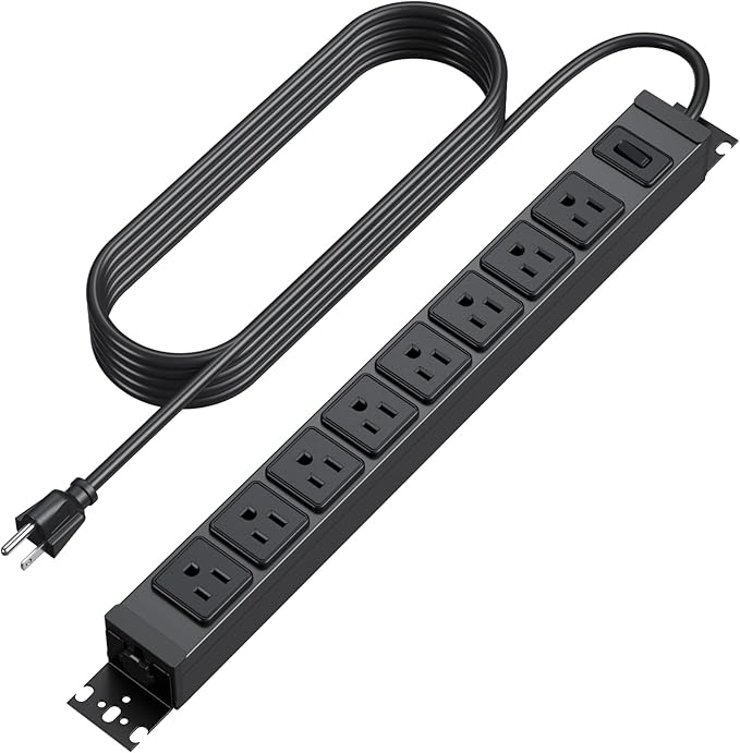 HHSOET Metal 360° Rotating Mountable Power Strip, 8 Outlet Gaming Table Mounted Outlet Strip, Heavy Duty Wall Mount Surge Protector with Switch, 15A 125V 1875W, 15ft Power Cord.(Black)-DeskLoop Office