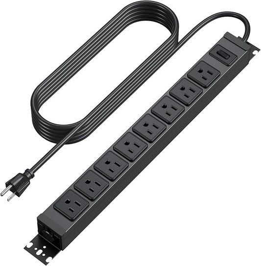 HHSOET Metal 360° Rotating Mountable Power Strip, 8 Outlet Gaming Table Mounted Outlet Strip, Heavy Duty Wall Mount Surge Protector with Switch, 15A 125V 1875W, 15ft Power Cord.(Black)-DeskLoop Office