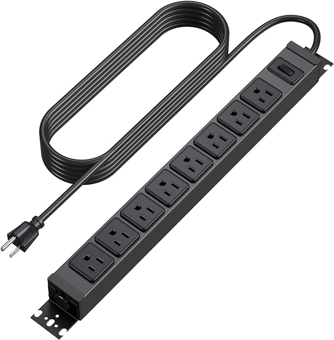 HHSOET Metal 360° Rotating Mountable Power Strip, 8 Outlet Gaming Table Mounted Outlet Strip, Heavy Duty Wall Mount Surge Protector with Switch, 15A 125V 1875W, 6ft Power Cord.(Black)-DeskLoop Office