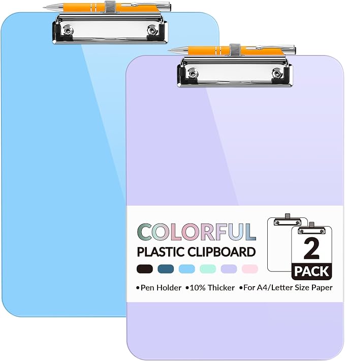 Sooez Plastic Clipboard with Pen Holder, Clip Boards 8.5x11 with Low Profile by Sooez