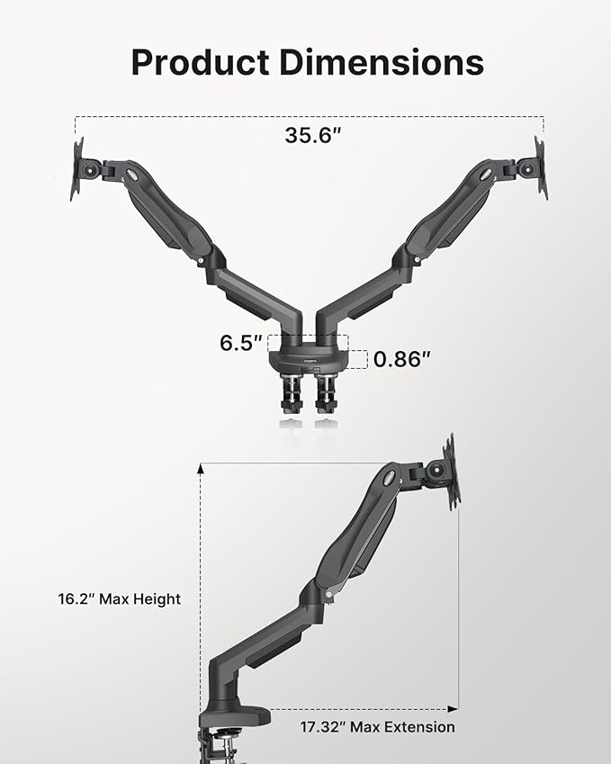 HUANUO Dual Monitor Stand - Full Adjustable Monitor Desk Mount Swivel Vesa Bracket with C Clamp, Grommet Mounting Base for 13 to 32 Inch Computer Screens - Each Arm Holds 4.4 to 19.8lbs -Grey-DeskLoop Office