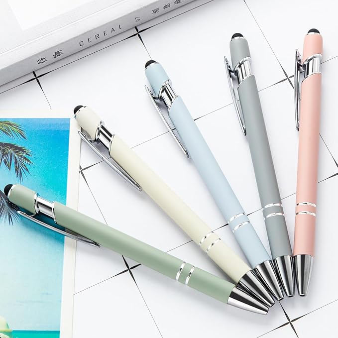 PASISIBICK 8 Pieces Ballpoint Pens, 2-in-1 Stylus Tip Retractable Ballpoint Pen, Metal Stylus Pen for Touch Screens, 1.0 mm Black Ink