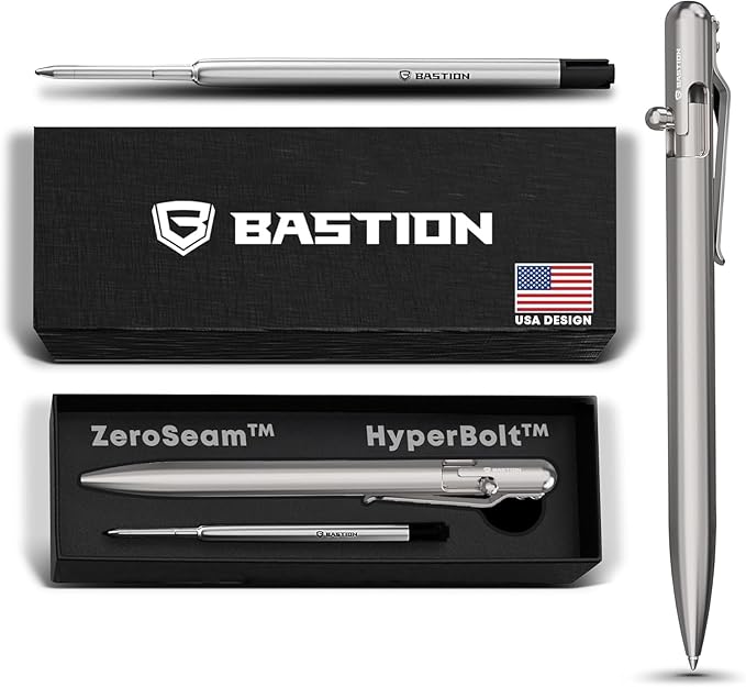 BASTION® Luxury Slim Bolt Action Pen, Durable EDC Pen with Fine Tip, Professional Ballpoint Pen for School and Work - Titanium-DeskLoop Office