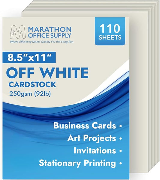 MOS Off-White Cardstock Paper 8.5 x 11 Inch — Heavyweight Cream Card Stock by Marathon+Office+Supply