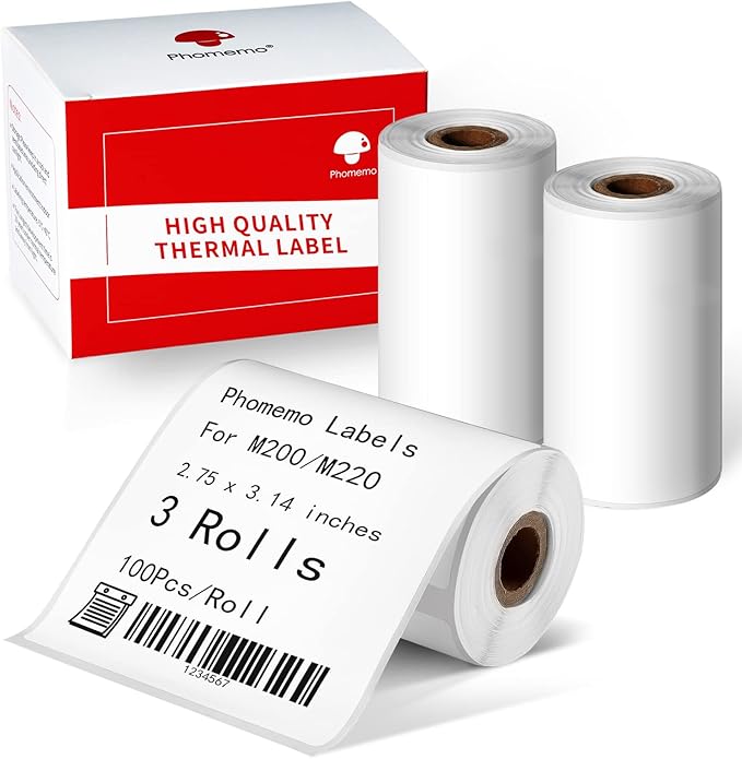Phomemo M220/M250/M200/M221/M260 Thermal Label,Multi-Purpose White Self-Adhesive Label Sticker, 2.75" X 3.14" (70 * 80mm),Suitable for Address, Shipping, Small Business and More, 3 Rolls-DeskLoop Office