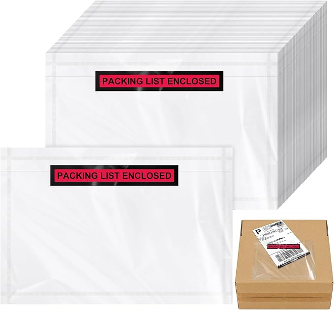 Teling 100 Pcs Packing Slip Envelope Pouches Clear Self Adhesive Shipping Label by Teling