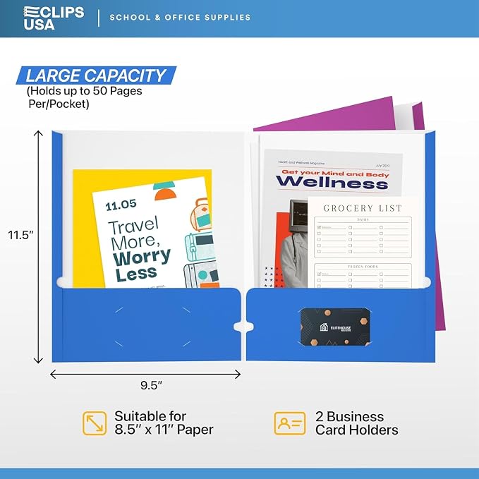 Folders with Pockets 2 Pocket Folders Bulk Holds 100 Sheets Assorted Colors - Image 2