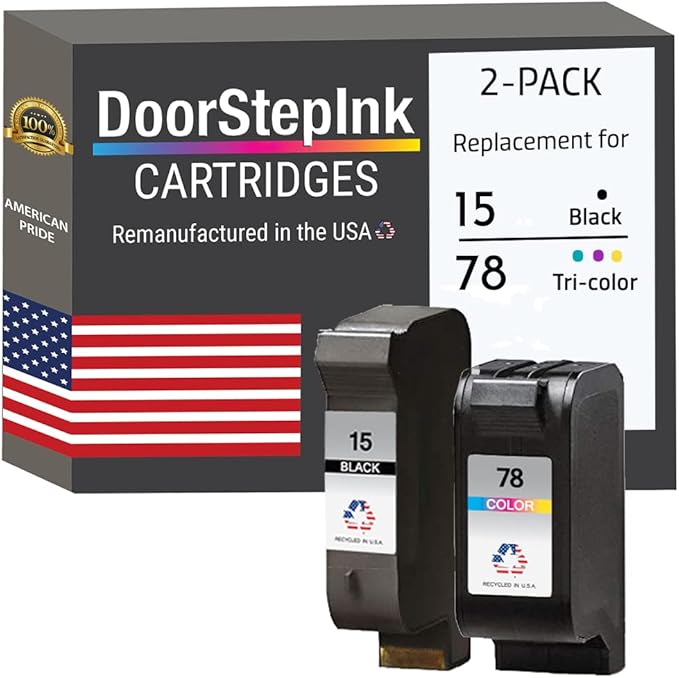 DoorStepInk Remanufactured Ink Cartridges for HP 15 C6615DN Black & HP 78 C6578AN Color 2 Pack – Compatible with HP DeskJet 920C, 940C, 940cvr, 3810r – High Yield USA Made, Affordable Printer Ink-DeskLoop Office