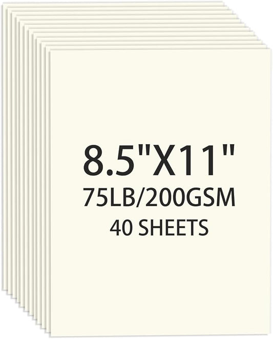 Cream Cardstock 8.5 X 11, 40 Sheets Card Stock, 75lb/ 200gsm Copy Paper by Ciphyfee