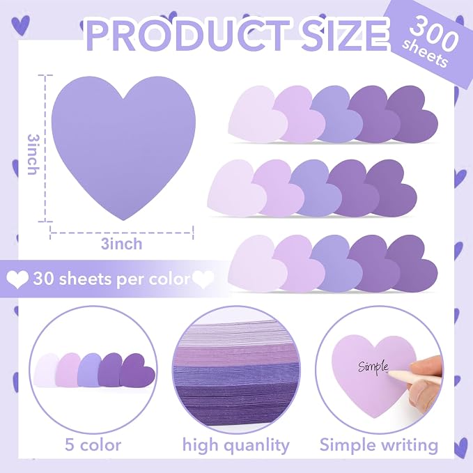 150 Pcs Purple Note Cards Heart Index Cards 3x3 Blank Index Cards Colors Study - Image 2