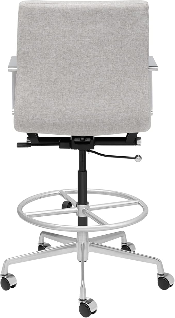Laura Davidson Furniture SOHO II Ribbed Drafting Chair for Standing Desks, Standing Desk Chair - Ergonomically Designed, Draft Height, Arm Rest & Cushion, Made of Poly-Cotton Fabric, Grey Fabric-DeskLoop Office