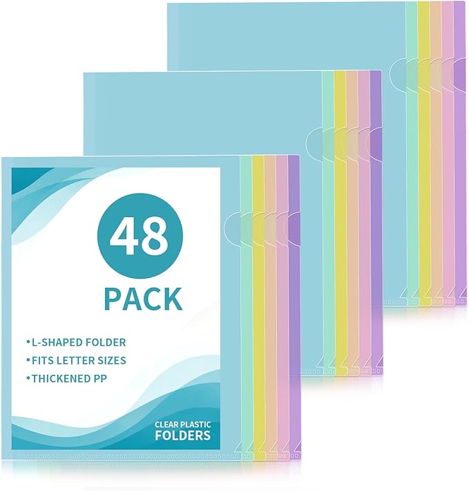 48 Pack Plastic File Folders, Letter Size Clear Project Sleeves by KIOEEE