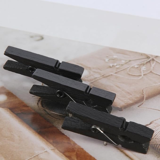 Black Push Pins with Spring-Loaded Wooden Clips, - Image 7