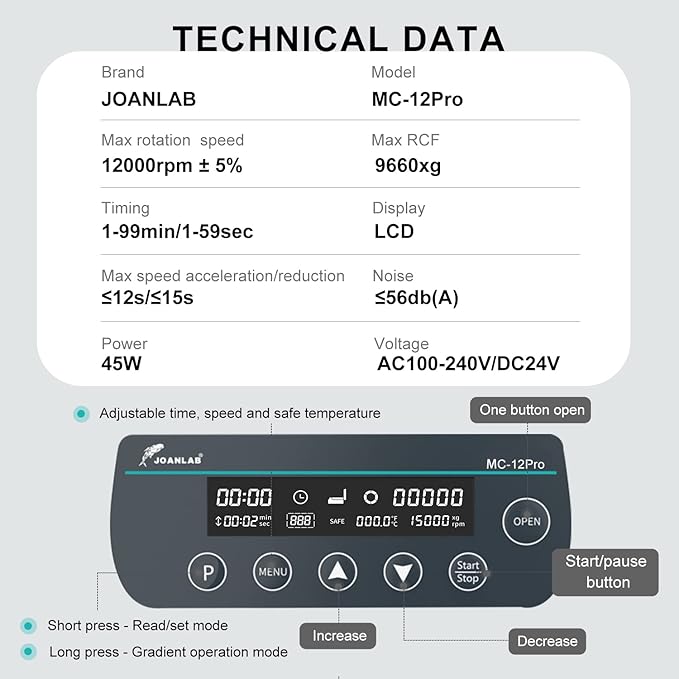Lab High Speed Centrifuge Machine Bechtop Microcentrifuges 3 in 1 Rotor for 0.2/0.5/1.5/2mL Tube Capacity (12000RPM)-DeskLoop Office