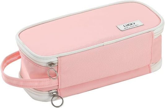 Pencil Case Large Zipper Pencil Pouch for Girls Kids Teens Adults Aesthetic Pencil Bag Stationery Organizer Pen Pencil Case with Handle for School Pink-DeskLoop Office