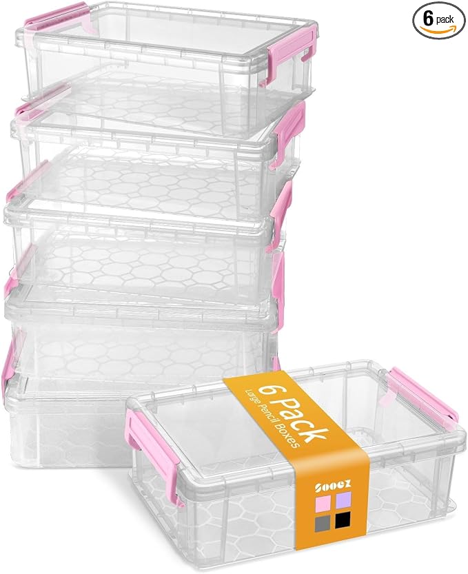 Sooez 6 Pack Extra Large Pencil Box, Plastic Pencil Case Crayon Box Bulk by Sooez