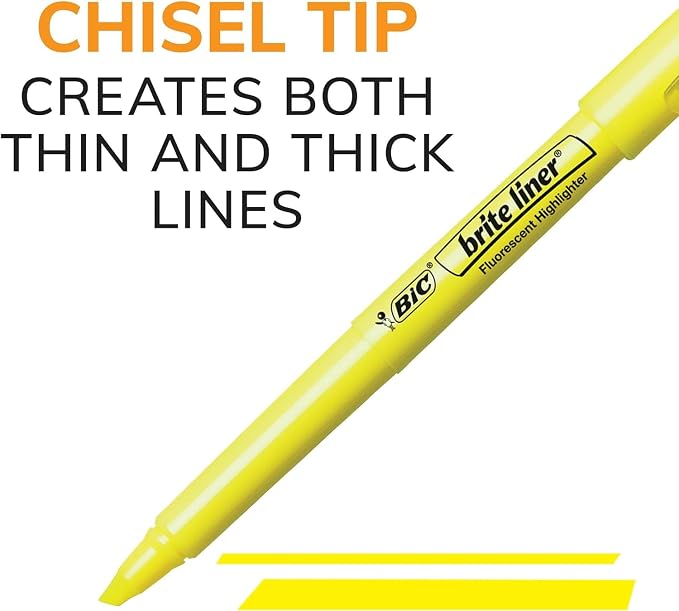 BIC Brite Liner Yellow Highlighters, Chisel Tip, and Document Highlighting. - Image 3