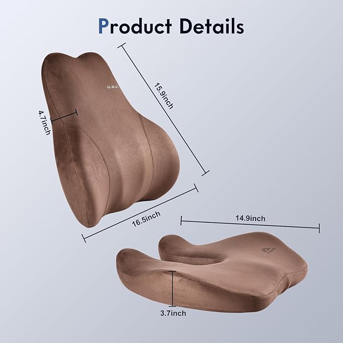 Coverado Memory Foam Car Seat Cushion and Lumbar Support Pillow for Car, Ergonomic Office Chair Cushion for Lower Back Pain Relief, Breathable & Non-Slip for Car, Home, and Office Use, Coffee-DeskLoop Office