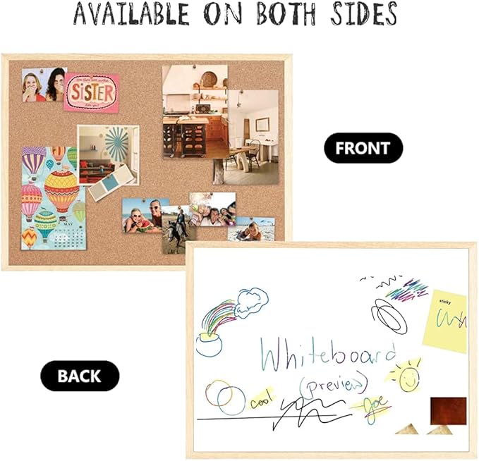 20” x 28” Cork Boards for Walls with Wooden Frame 1pack, Whiteboard and Cork Board Combo Double Sided Office Board for Wall Organizer, Bulletins Board Hanging Pin Board for School Home Office-DeskLoop Office